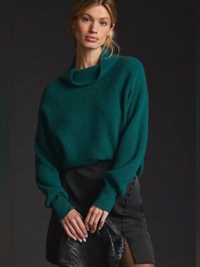 PILCRO ANTHROPOLOGIE SIZE S RIBBED 100% cashmere sweater green cowl neck